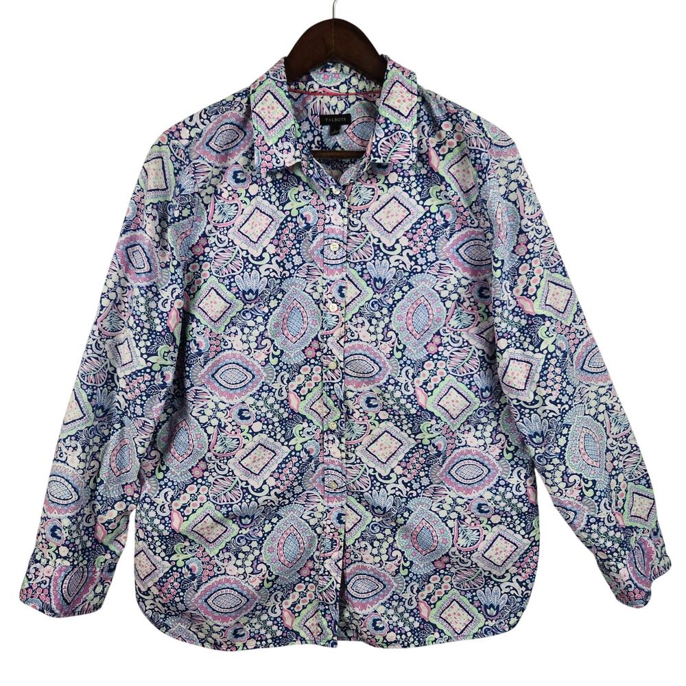 Talbots Button Down Shirt Wmns SZ LG Style ID4976 Multicolor Floral 100% Cotton